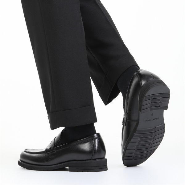 Men's Smooth PU Leather Penny Loafers - BLACK - 7